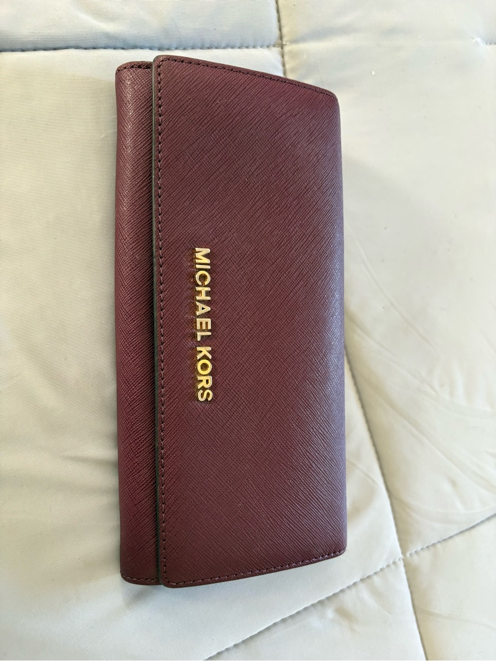 Michael Kors Saffiano Zip Around Wallet in Burgundy